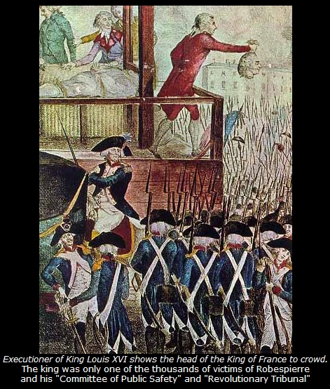 The execution of Louis XVI, the executioner displays the severed head of the king.